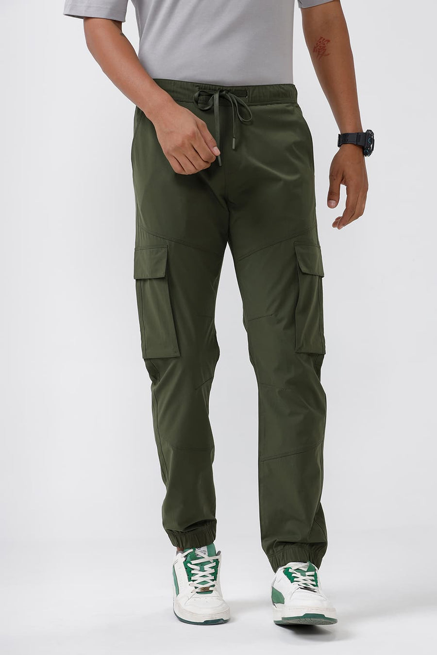 BASICS DRIFT FIT CHIVE OLIVE POLYESTER STRETCH DOBBY TROUSER