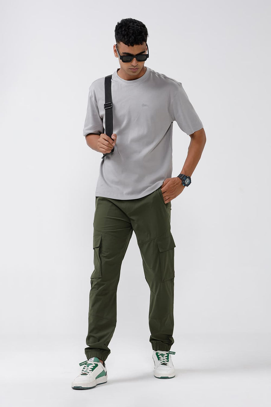 BASICS DRIFT FIT CHIVE OLIVE POLYESTER STRETCH DOBBY TROUSER