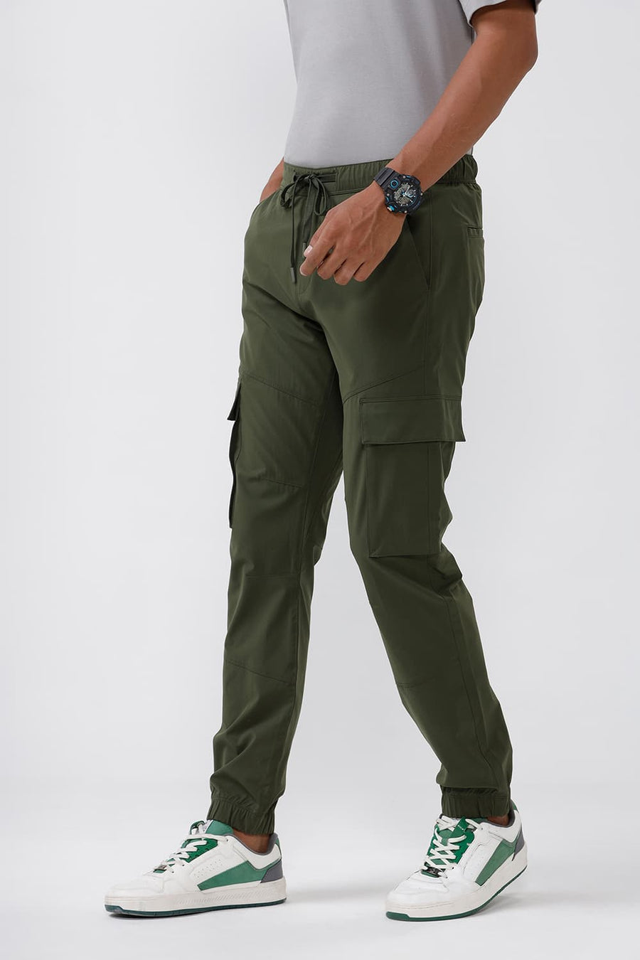 BASICS DRIFT FIT CHIVE OLIVE POLYESTER STRETCH DOBBY TROUSER