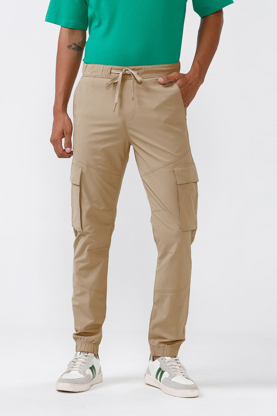 BASICS DRIFT FIT SAFARI KHAKI POLYESTER STRETCH DOBBY TROUSER