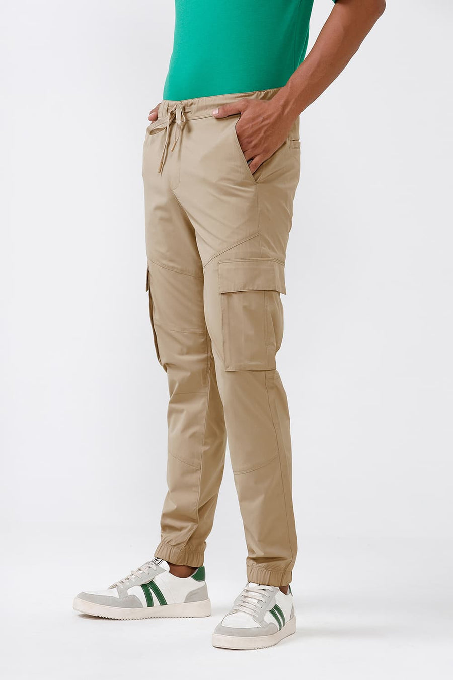 BASICS DRIFT FIT SAFARI KHAKI POLYESTER STRETCH DOBBY TROUSER