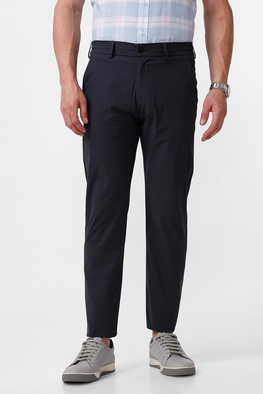 BASICS DRIFT FIT CASTLE ROCK GREY POLYESTER STRETCH DOBBY TROUSER