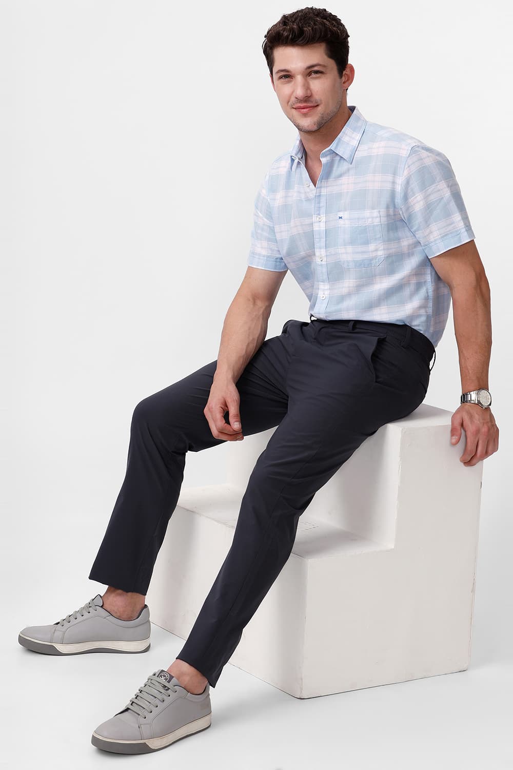 BASICS DRIFT FIT CASTLE ROCK GREY POLYESTER STRETCH DOBBY TROUSER