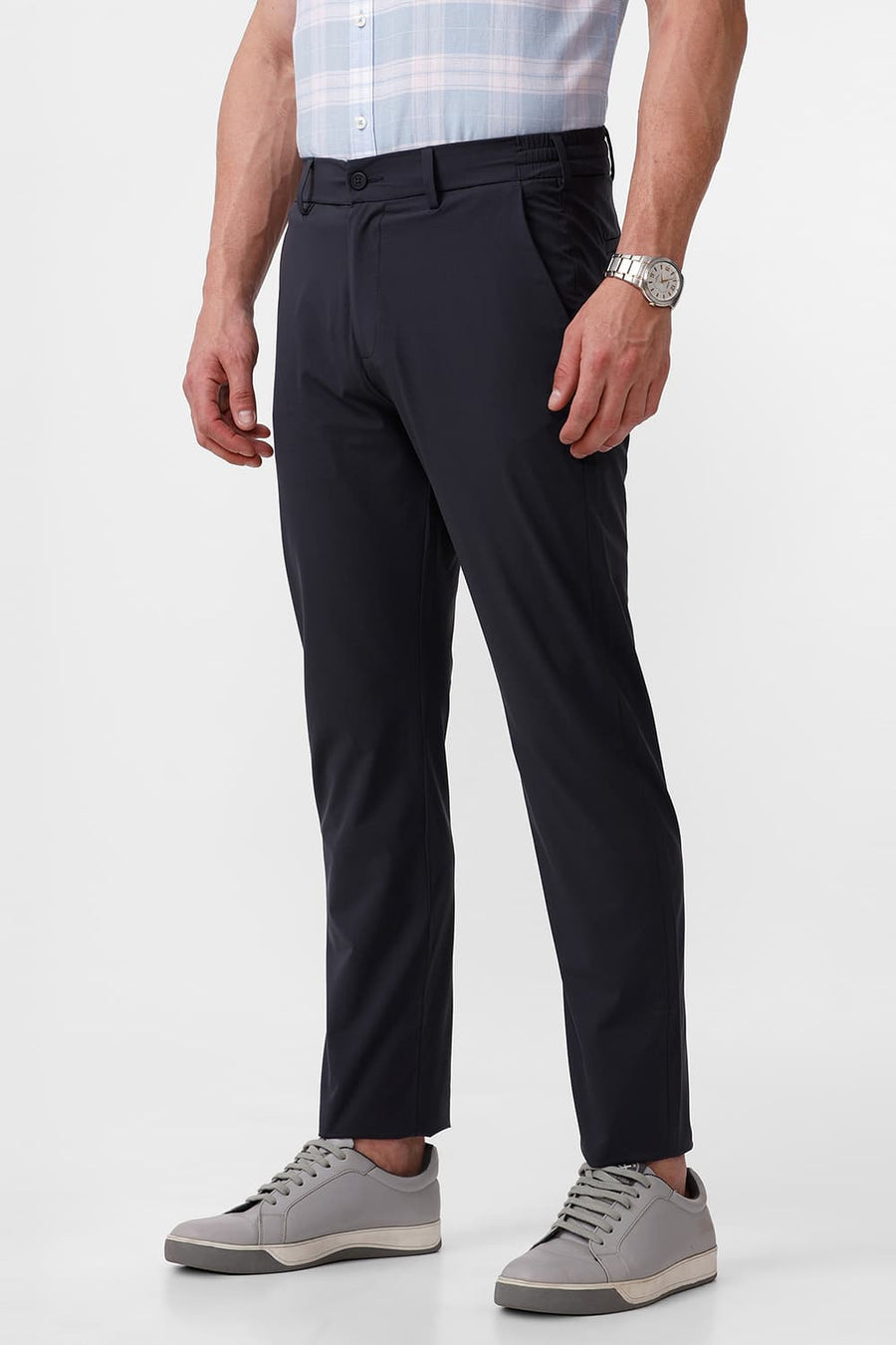 BASICS DRIFT FIT CASTLE ROCK GREY POLYESTER STRETCH DOBBY TROUSER