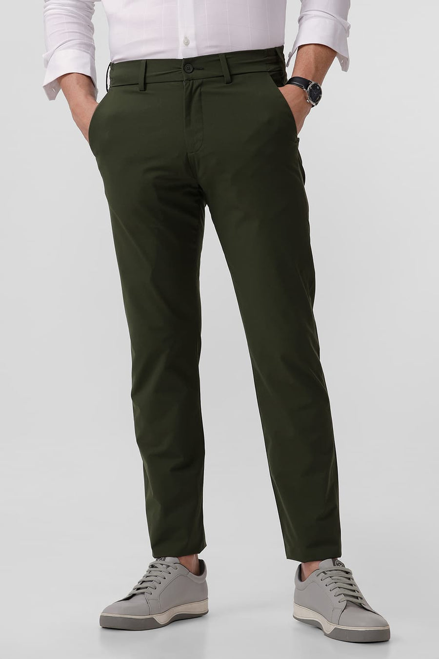 BASICS DRIFT FIT KOMBU GREEN POLYESTER STRETCH DOBBY TROUSER