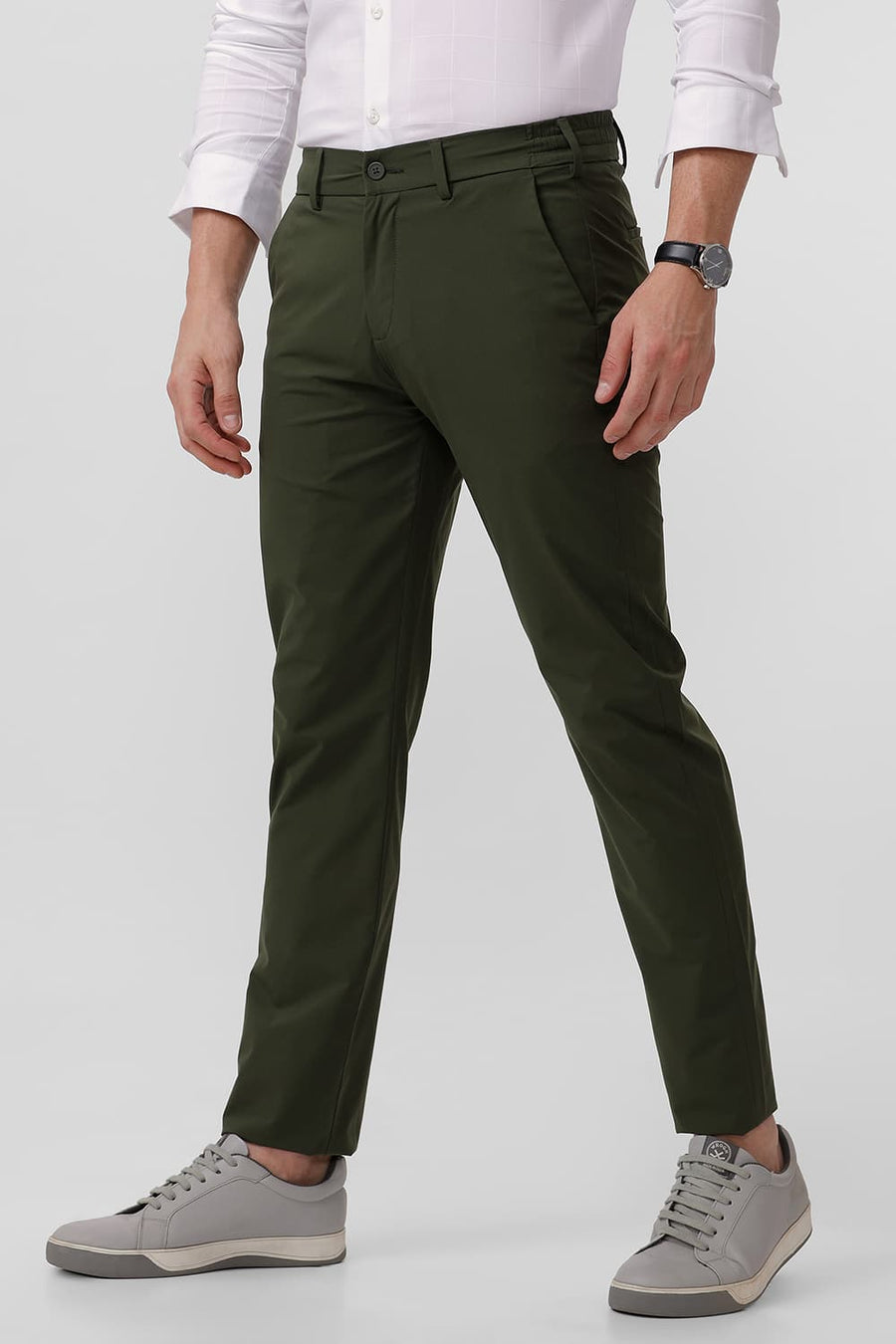 BASICS DRIFT FIT KOMBU GREEN POLYESTER STRETCH DOBBY TROUSER