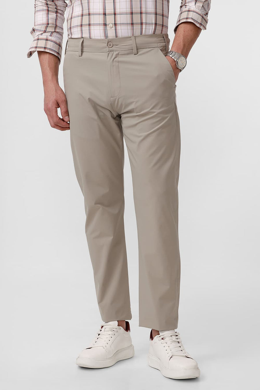 BASICS DRIFT FIT SPONGE KHAKI POLYESTER STRETCH DOBBY TROUSER