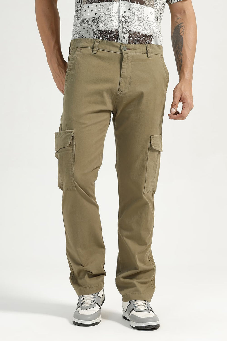 BASICS DRIFT FIT MILITARY OLIVE COTTON STRETCH TROUSER