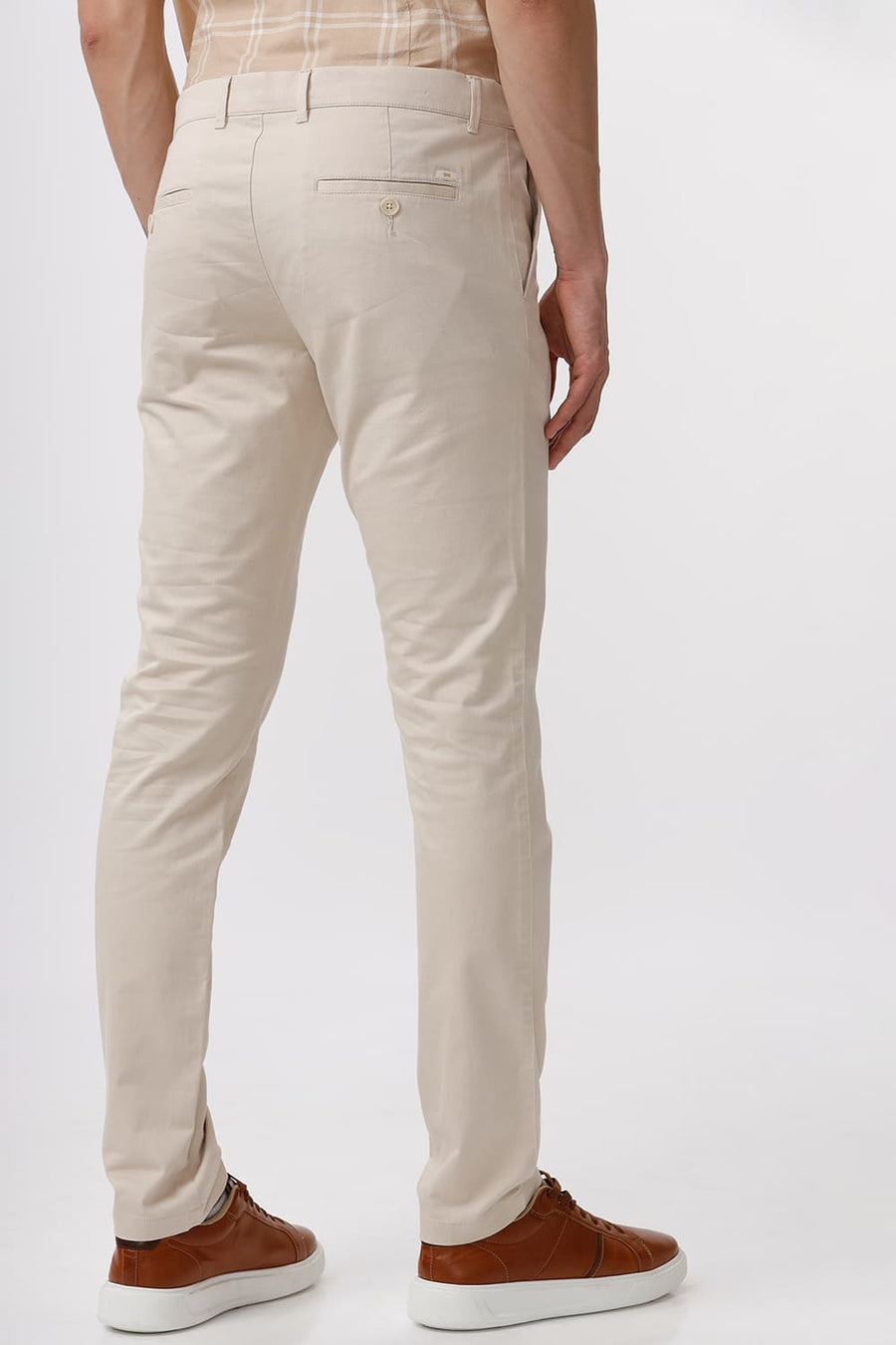 BASICS TAPERED FIT CREME BRULEE KHAKI COTTON STRETCH DOBBY TROUSER