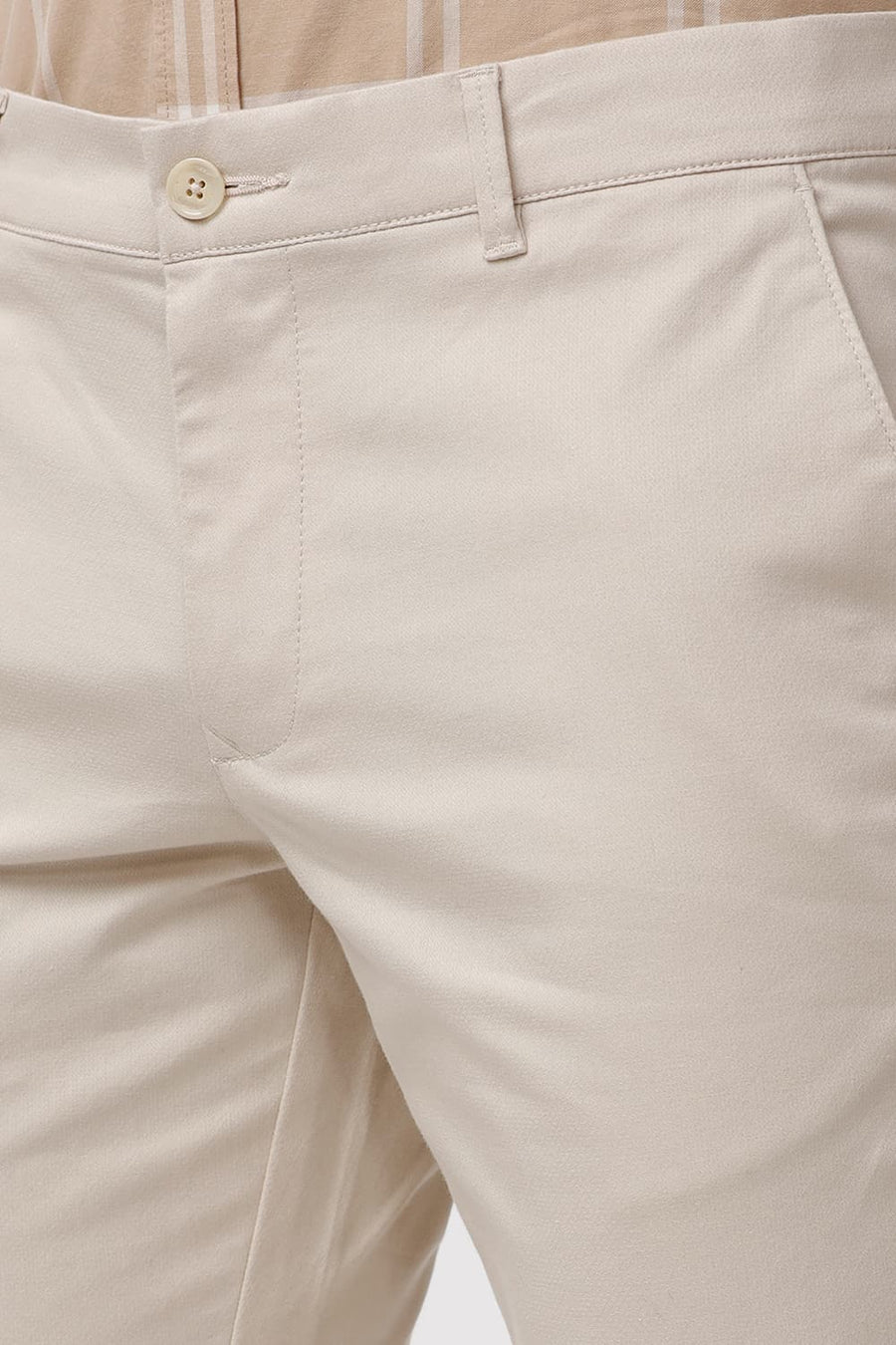 BASICS TAPERED FIT CREME BRULEE KHAKI COTTON STRETCH DOBBY TROUSER