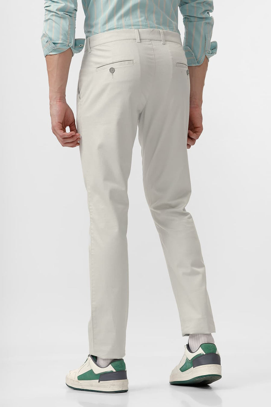 BASICS TAPERED FIT DAWN GREEN COTTON STRETCH DOBBY TROUSER
