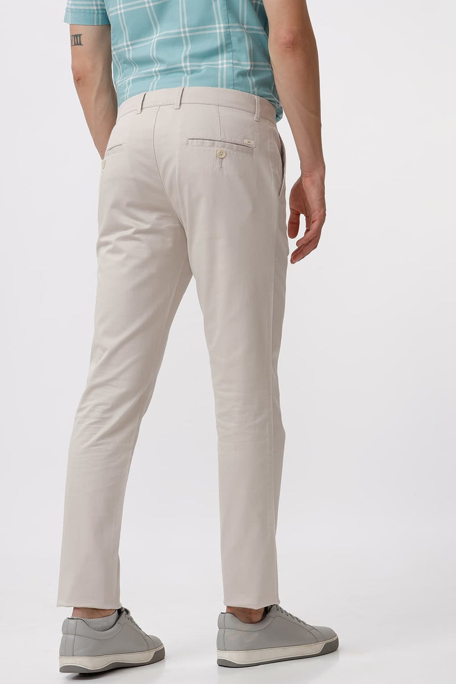 BASICS TAPERED FIT CHATEAU GREY COTTON STRETCH DOBBY TROUSER