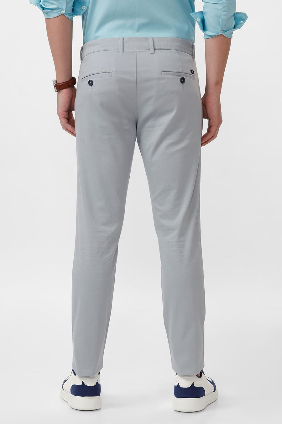 BASICS TAPERED FIT QUARRY LIGHT BLUE COTTON STRETCH DOBBY TROUSER