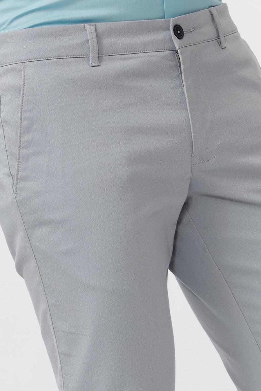 BASICS TAPERED FIT QUARRY LIGHT BLUE COTTON STRETCH DOBBY TROUSER