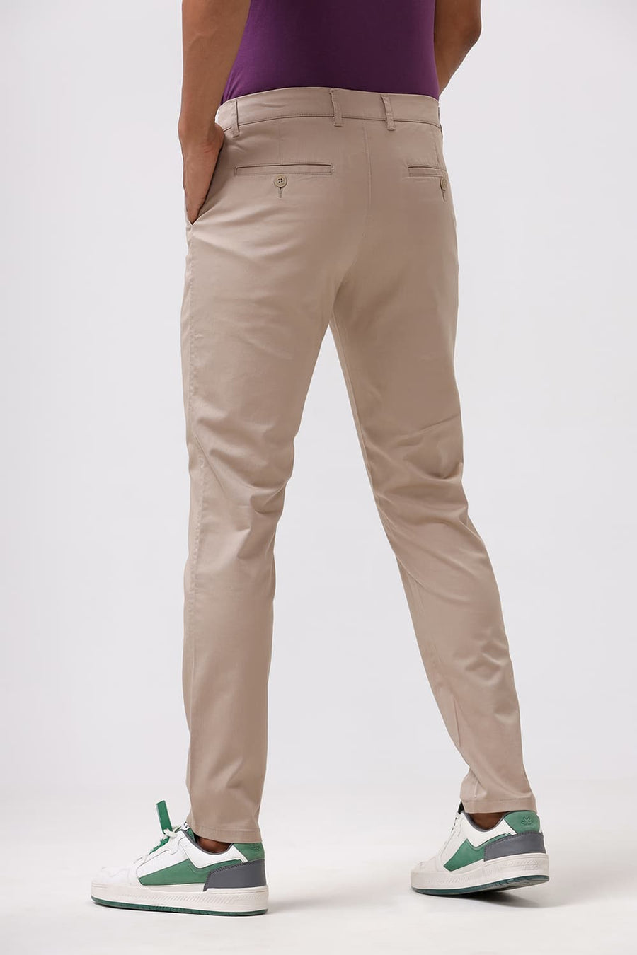 BASICS SKINNY FIT HUMUS BROWN COTTON STRETCH DOBBY TROUSER