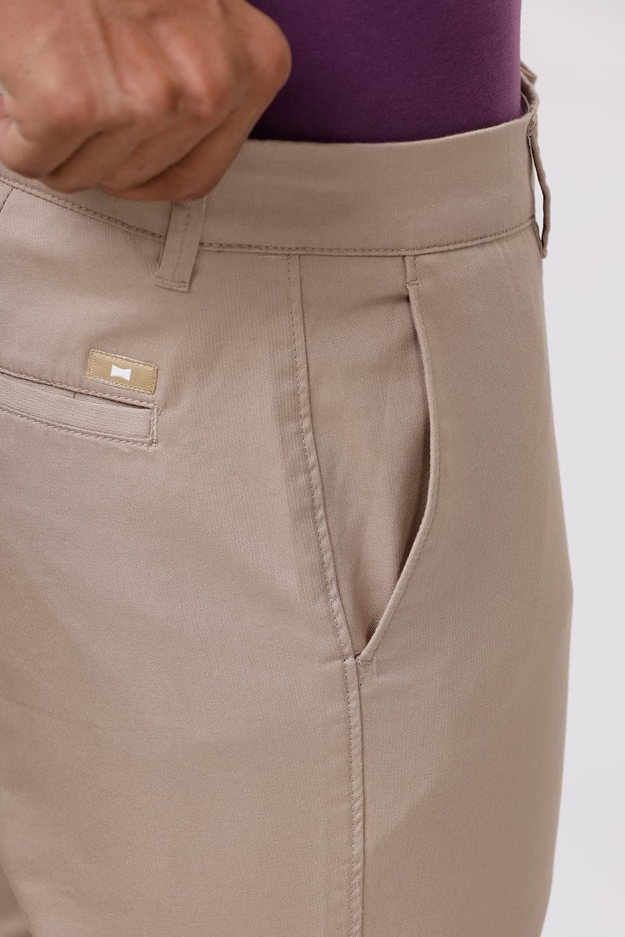 BASICS SKINNY FIT HUMUS BROWN COTTON STRETCH DOBBY TROUSER