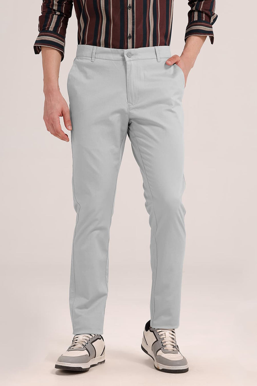 BASICS SKINNY FIT PALOMA GREY COTTON STRETCH DOBBY TROUSER