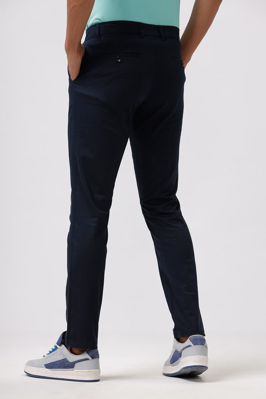 BASICS SKINNY FIT BLACK IRIS NAVY COTTON STRETCH DOBBY TROUSER