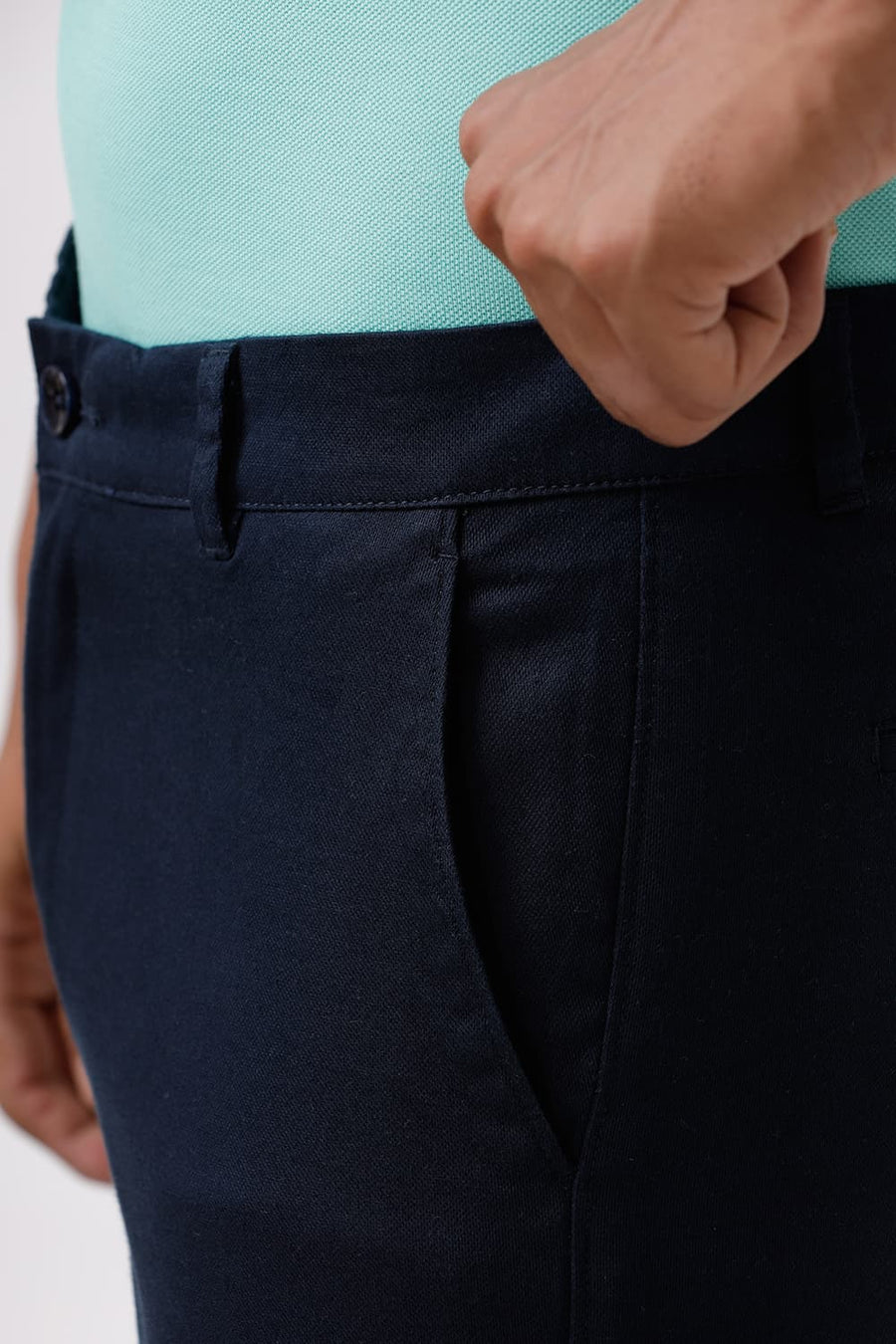 BASICS SKINNY FIT BLACK IRIS NAVY COTTON STRETCH DOBBY TROUSER