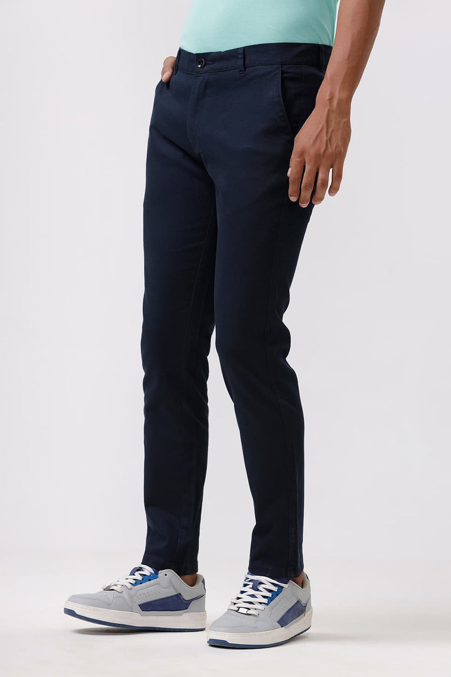 BASICS SKINNY FIT BLACK IRIS NAVY COTTON STRETCH DOBBY TROUSER