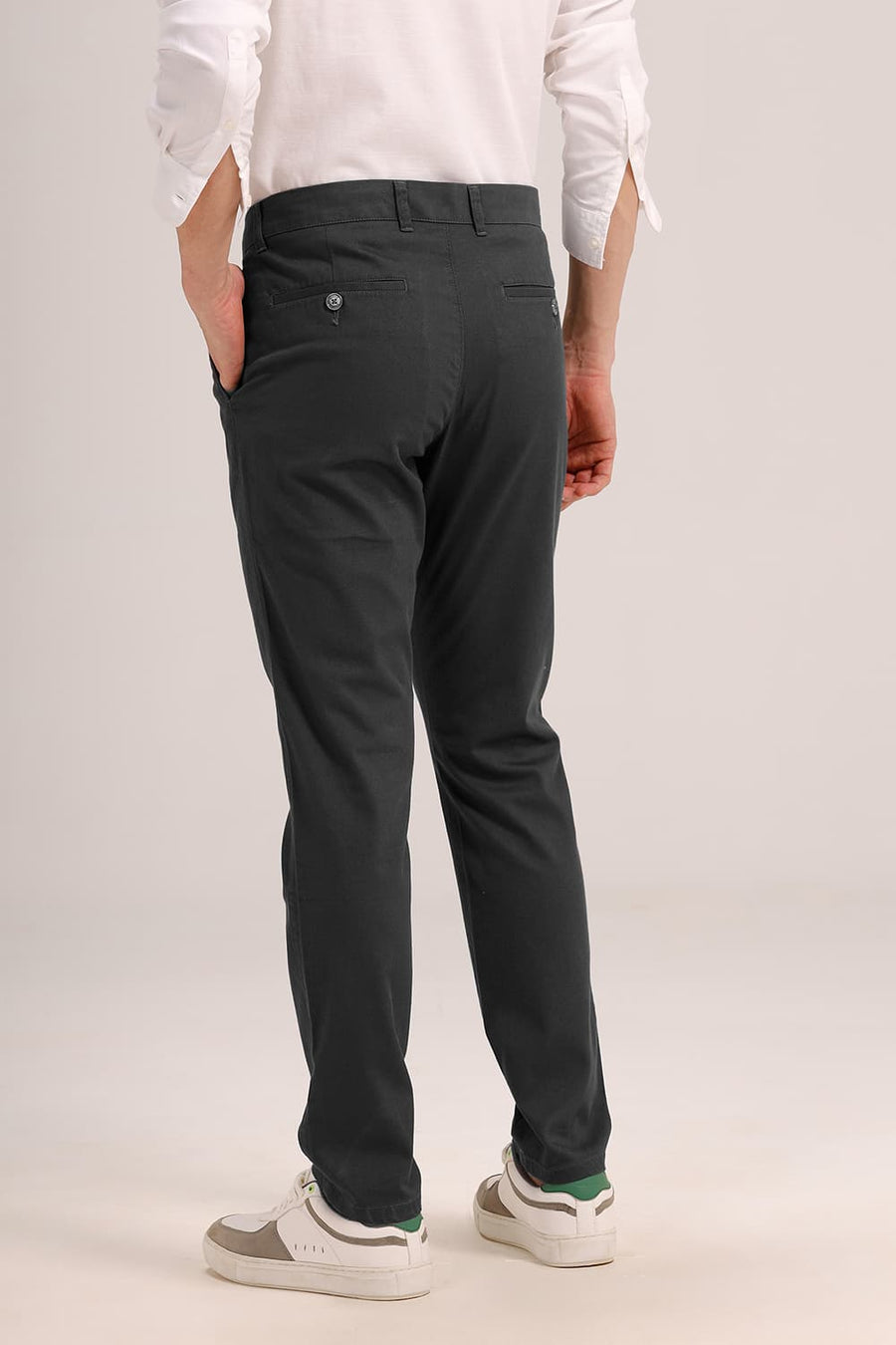 BASICS SKINNY FIT CASTLEROCK GREY COTTON STRETCH DOBBY TROUSER