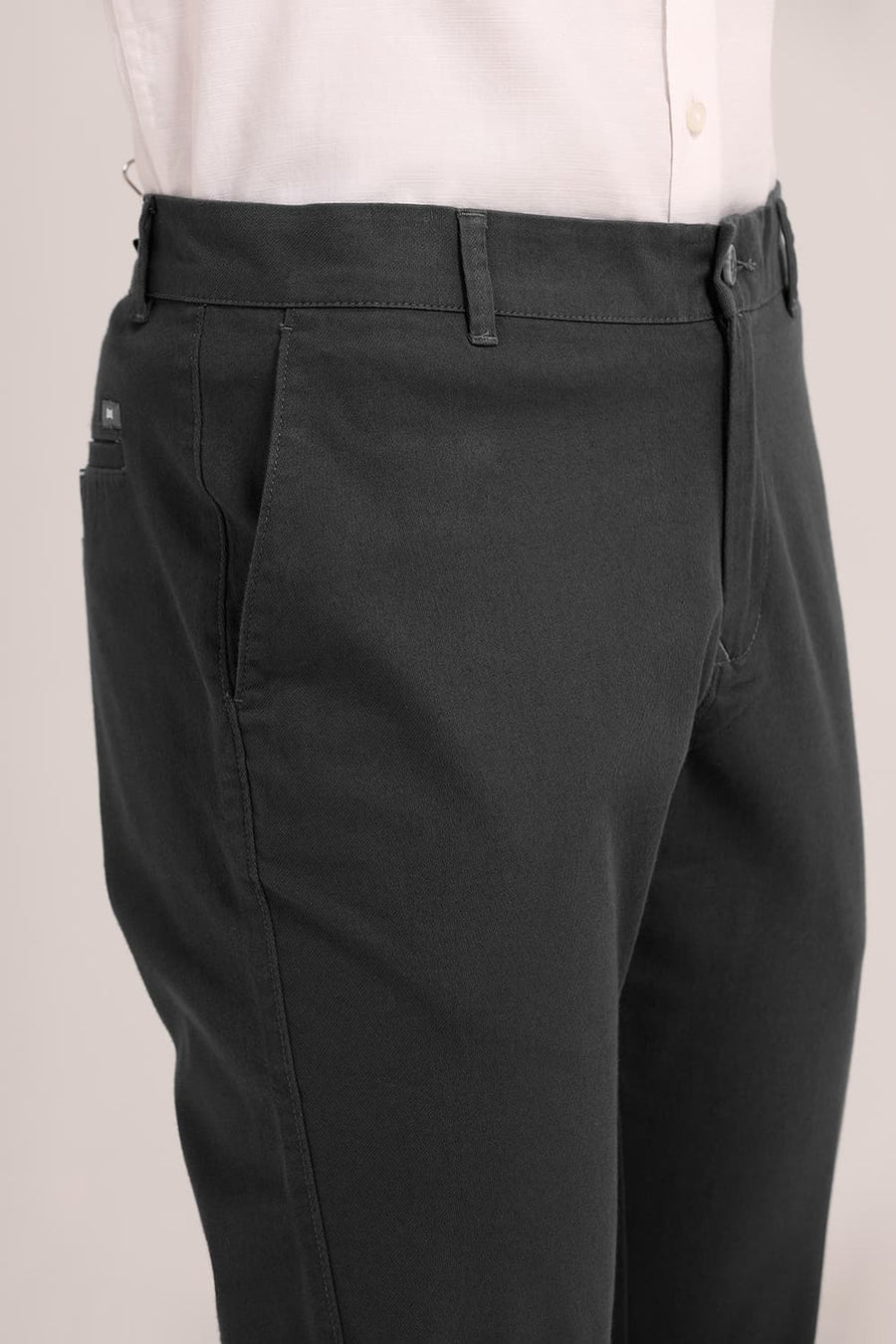 BASICS SKINNY FIT CASTLEROCK GREY COTTON STRETCH DOBBY TROUSER