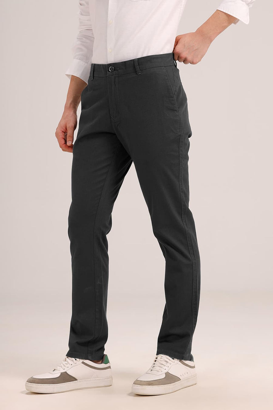 BASICS SKINNY FIT CASTLEROCK GREY COTTON STRETCH DOBBY TROUSER