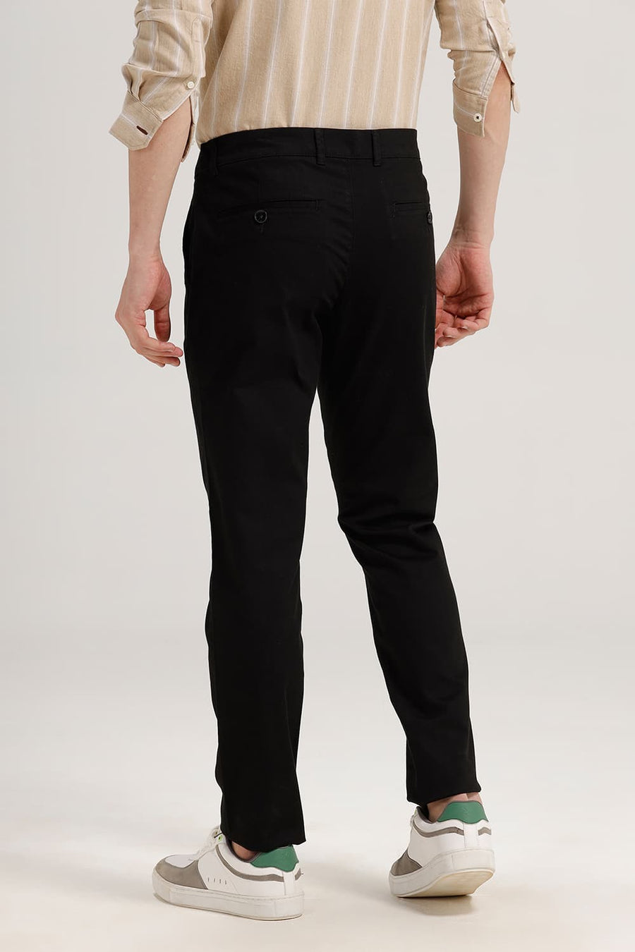 BASICS SKINNY FIT METEROITE BLACK COTTON STRETCH DOBBY TROUSER