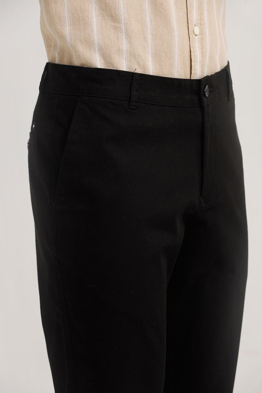 BASICS SKINNY FIT METEROITE BLACK COTTON STRETCH DOBBY TROUSER