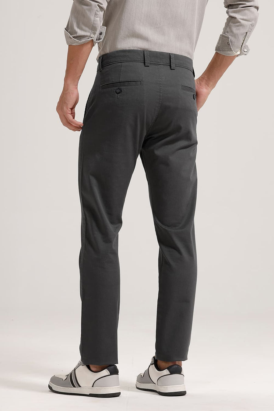 BASICS TAPERED FIT RAVEN GREY COTTON STRETCH TROUSER