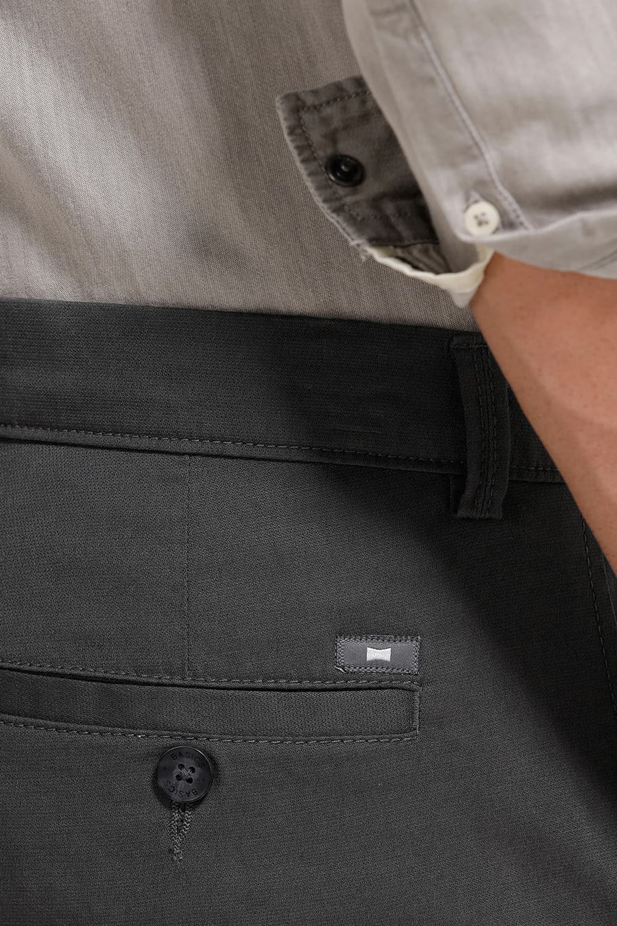 BASICS TAPERED FIT RAVEN GREY COTTON STRETCH TROUSER
