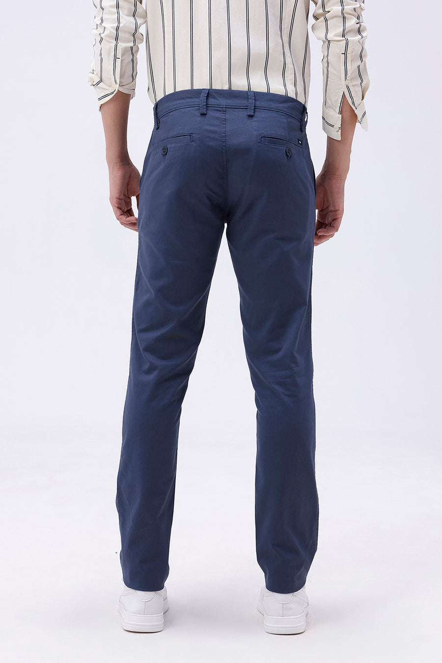 BASICS TAPERED FIT MOONLIT OCEAN BLUE COTTON STRETCH TROUSER