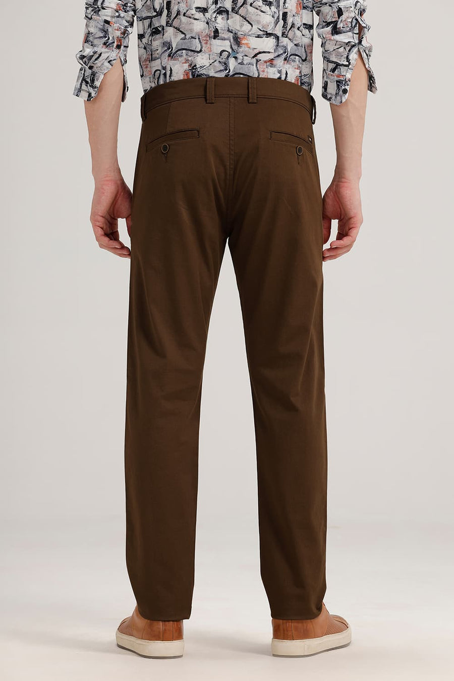 BASICS TAPERED FIT BISON BROWN COTTON STRETCH TROUSER