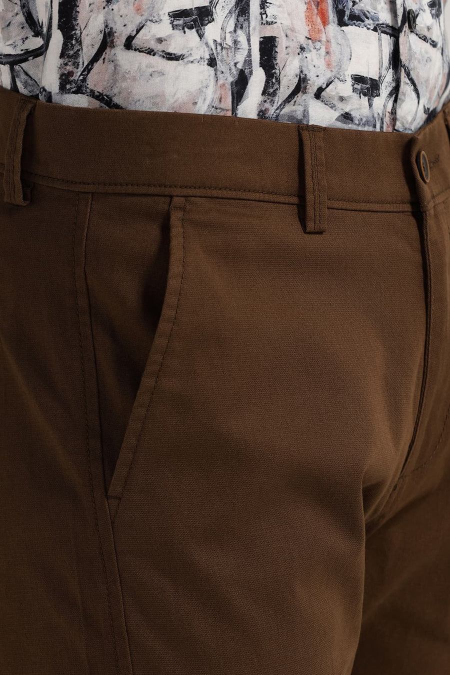 BASICS TAPERED FIT BISON BROWN COTTON STRETCH TROUSER