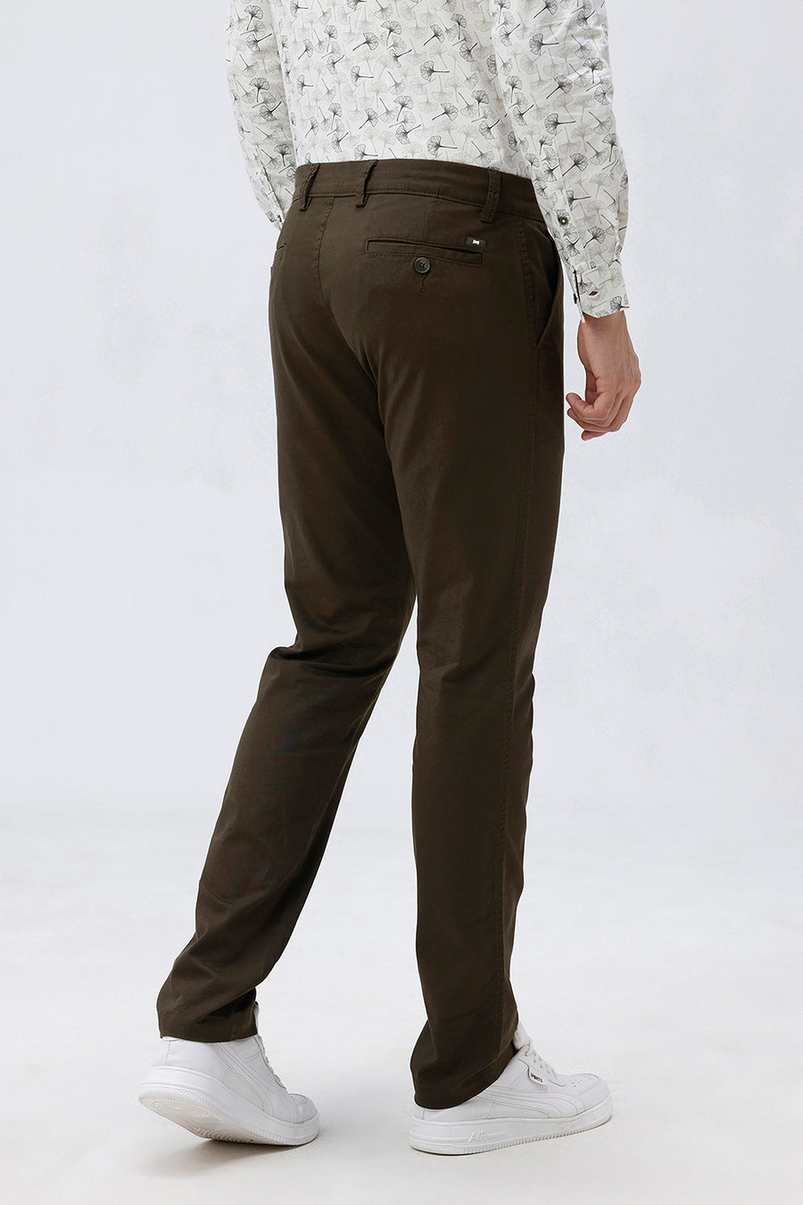 BASICS TAPERED FIT OLIVE NIGHT COTTON STRETCH TROUSER