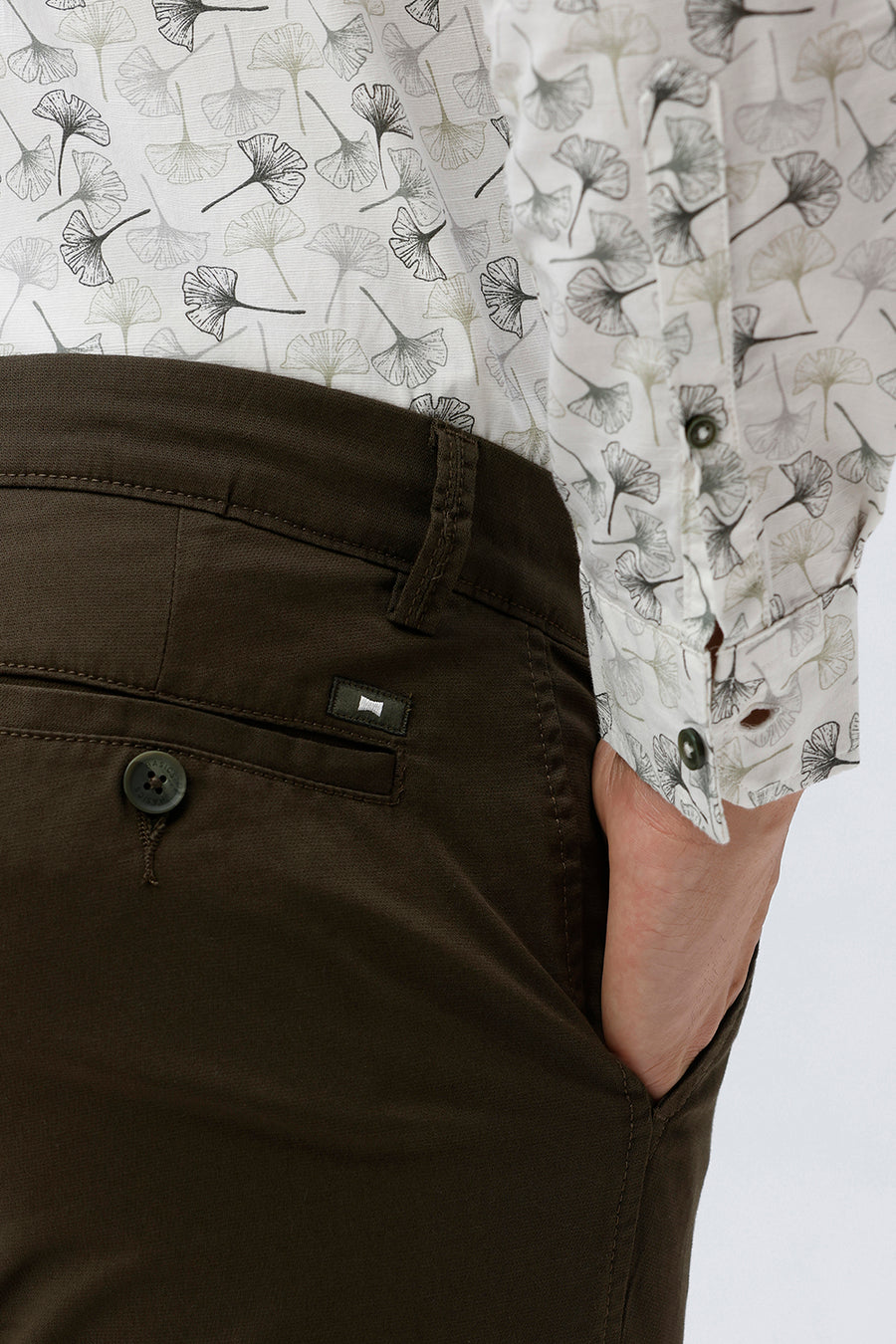 BASICS TAPERED FIT OLIVE NIGHT COTTON STRETCH TROUSER