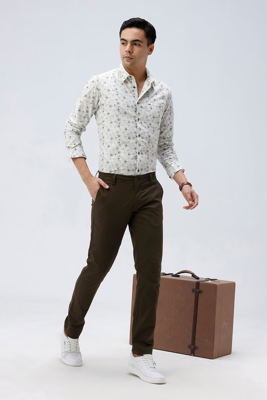 BASICS TAPERED FIT OLIVE NIGHT COTTON STRETCH TROUSER
