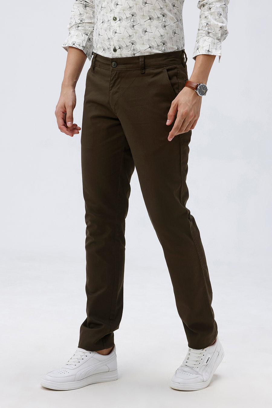 BASICS TAPERED FIT OLIVE NIGHT COTTON STRETCH TROUSER