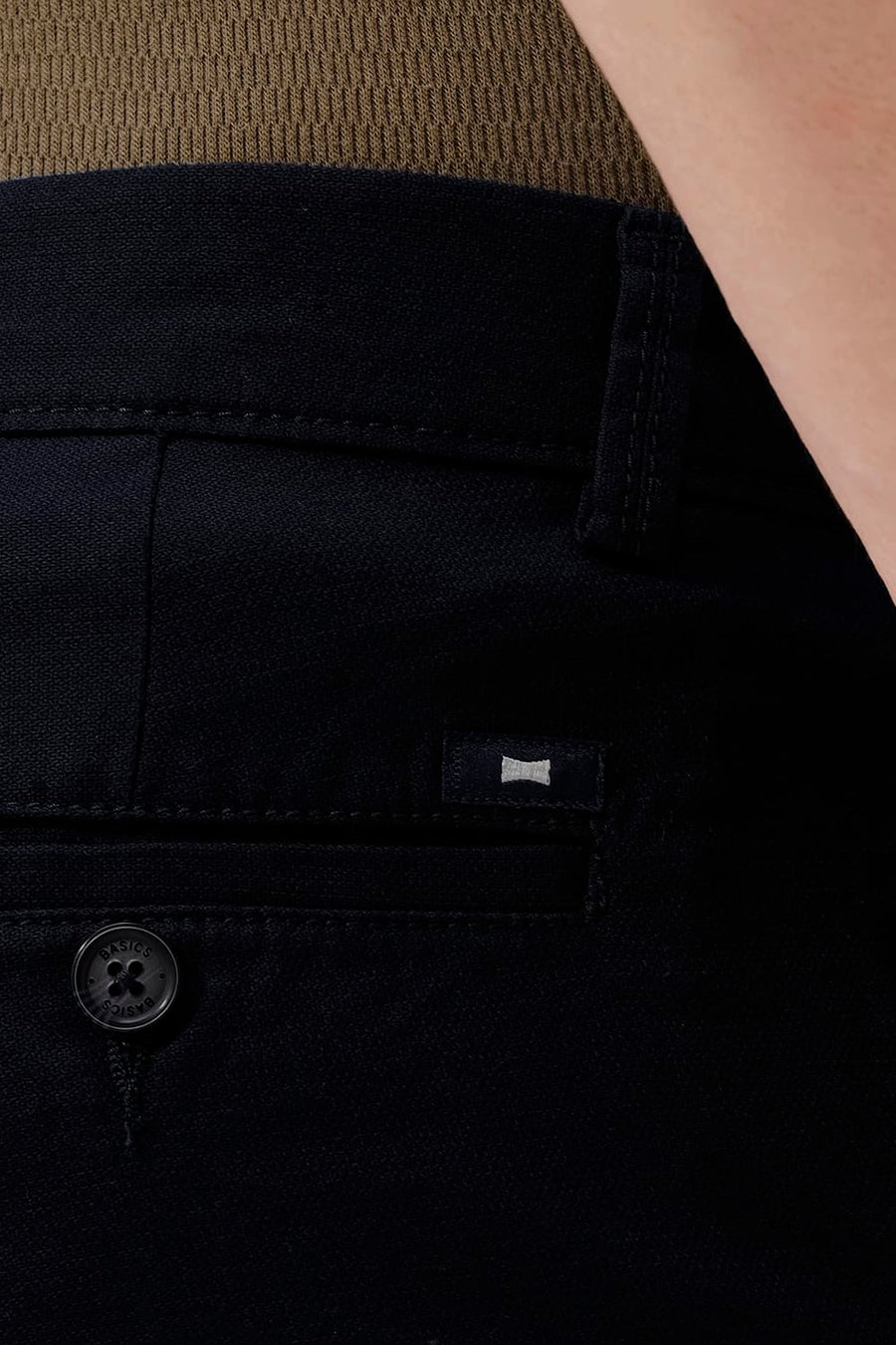 BASICS TAPERED FIT CARBON NAVY COTTON STRETCH TROUSER