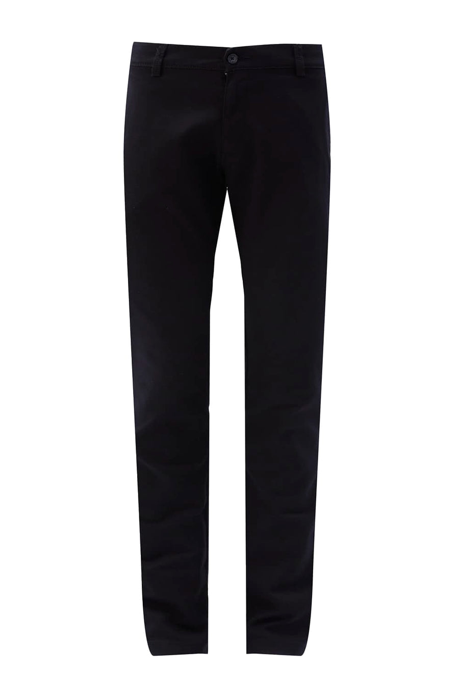BASICS TAPERED FIT STRETCH LIMO BLACK COTTON STRETCH TROUSER