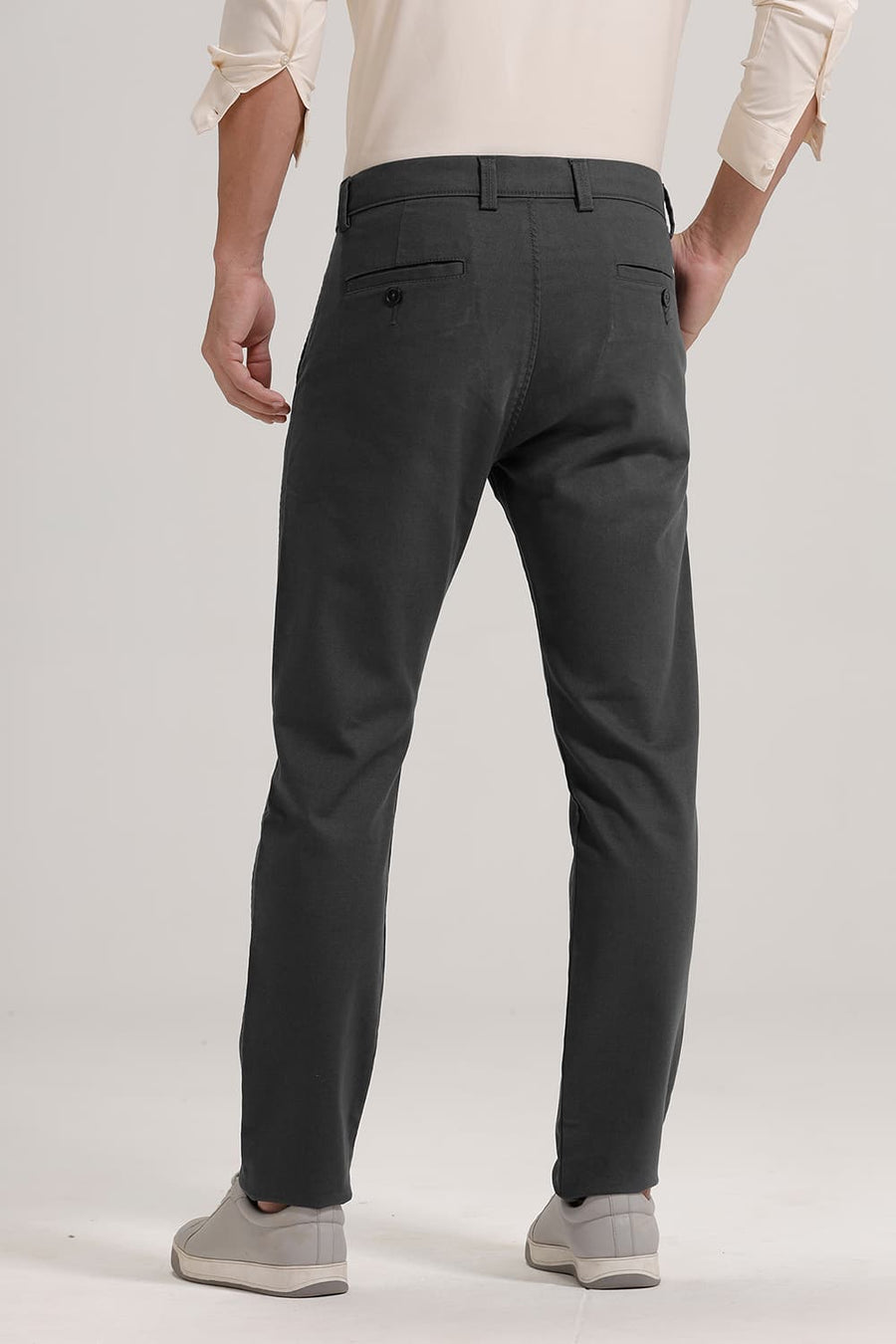 BASICS TAPERED FIT EBONY GREY COTTON STRETCH TROUSER