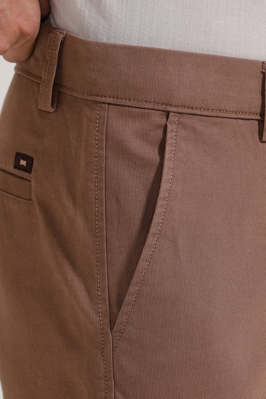 BASICS TAPERED FIT PINE BARK BROWN COTTON STRETCH TROUSER