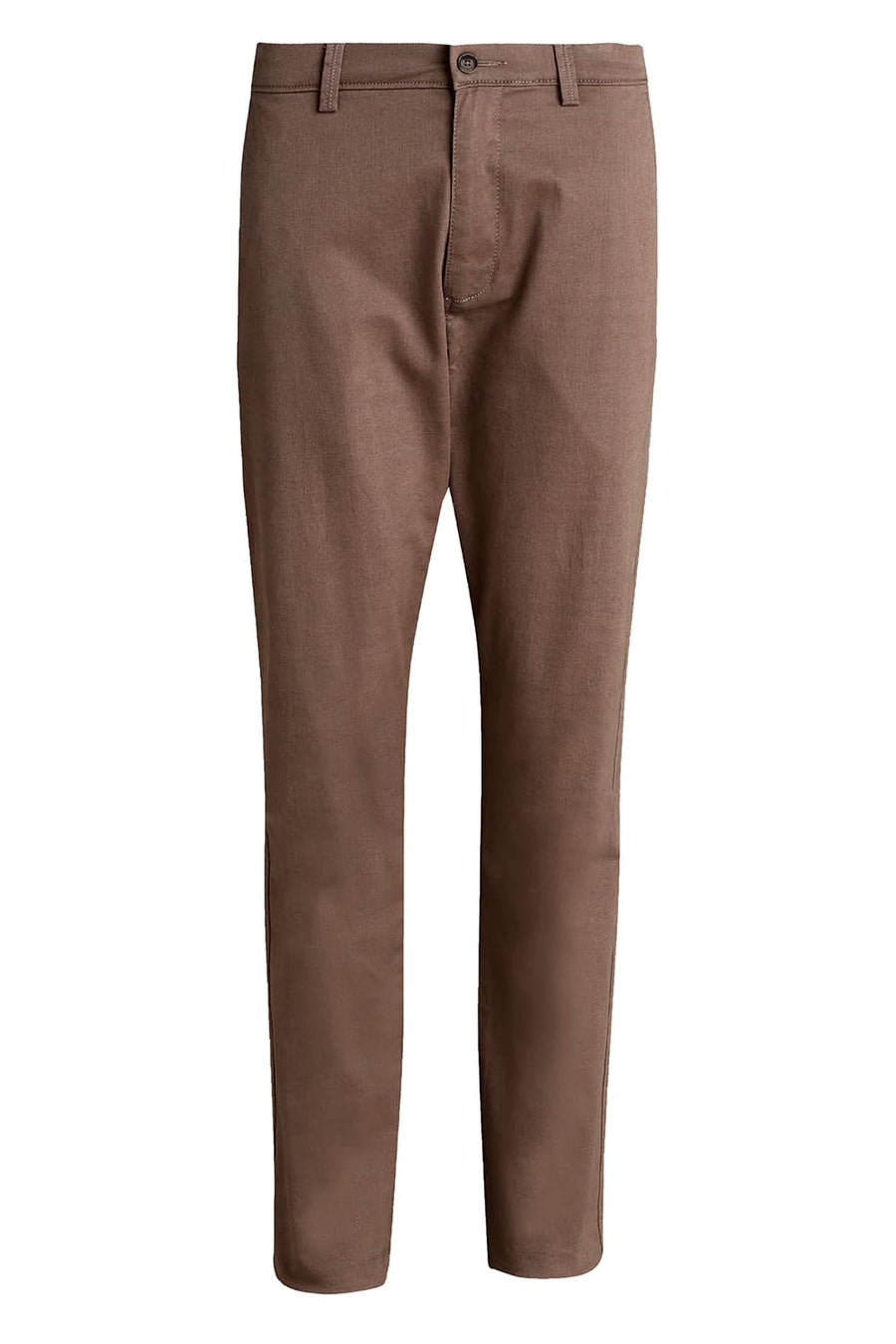 BASICS TAPERED FIT PINE BARK BROWN COTTON STRETCH TROUSER