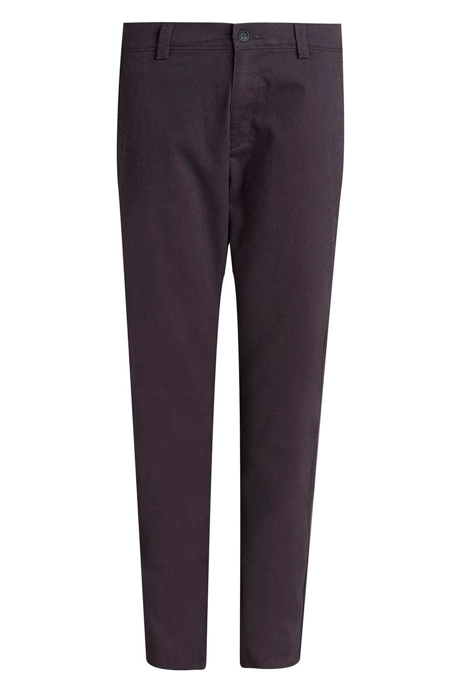 BASICS TAPERED FIT PLUM GREY COTTON STRETCH TROUSER