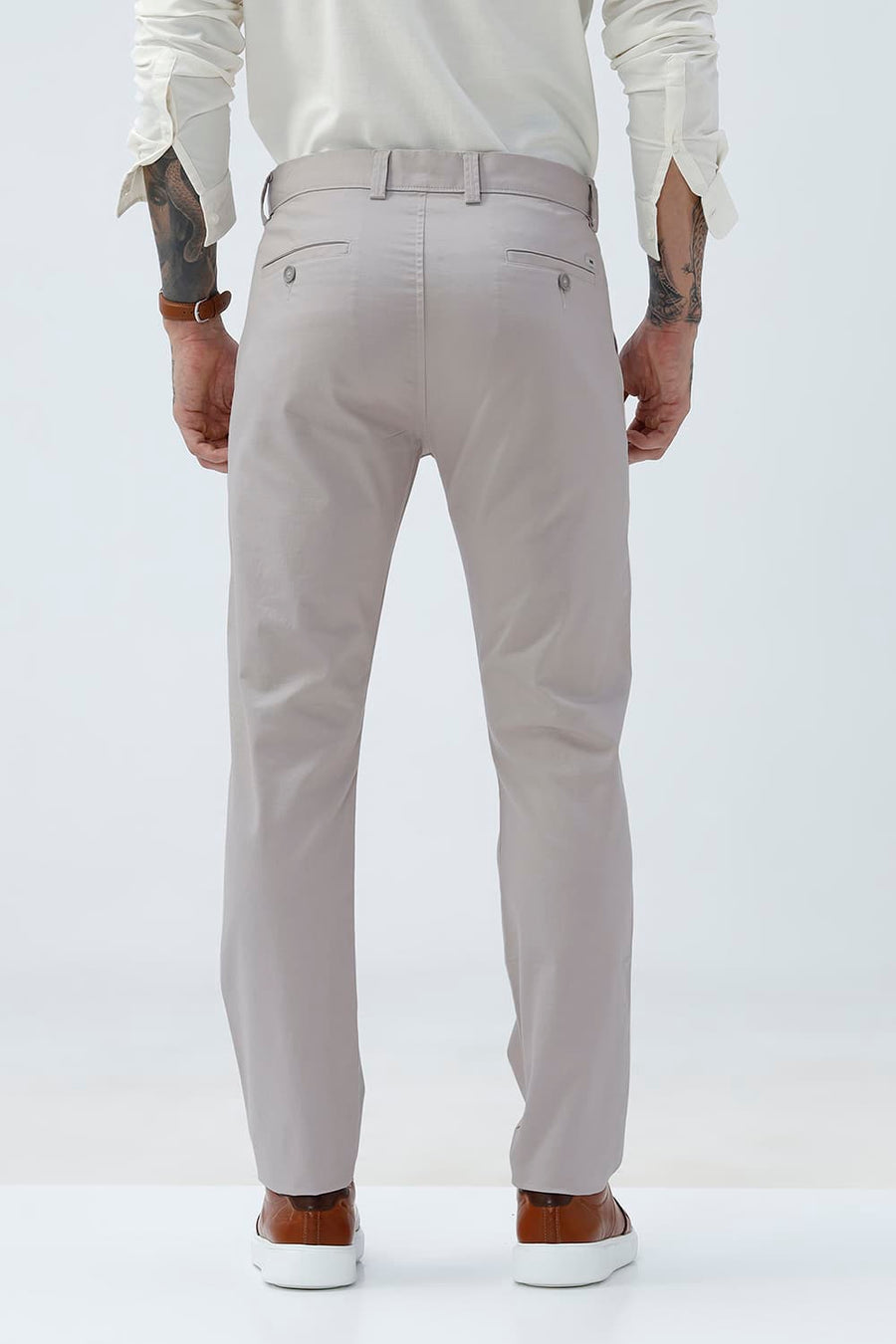 BASICS TAPERED FIT GRAY DAZE BROWN COTTON STRETCH STRUCTURE TROUSER