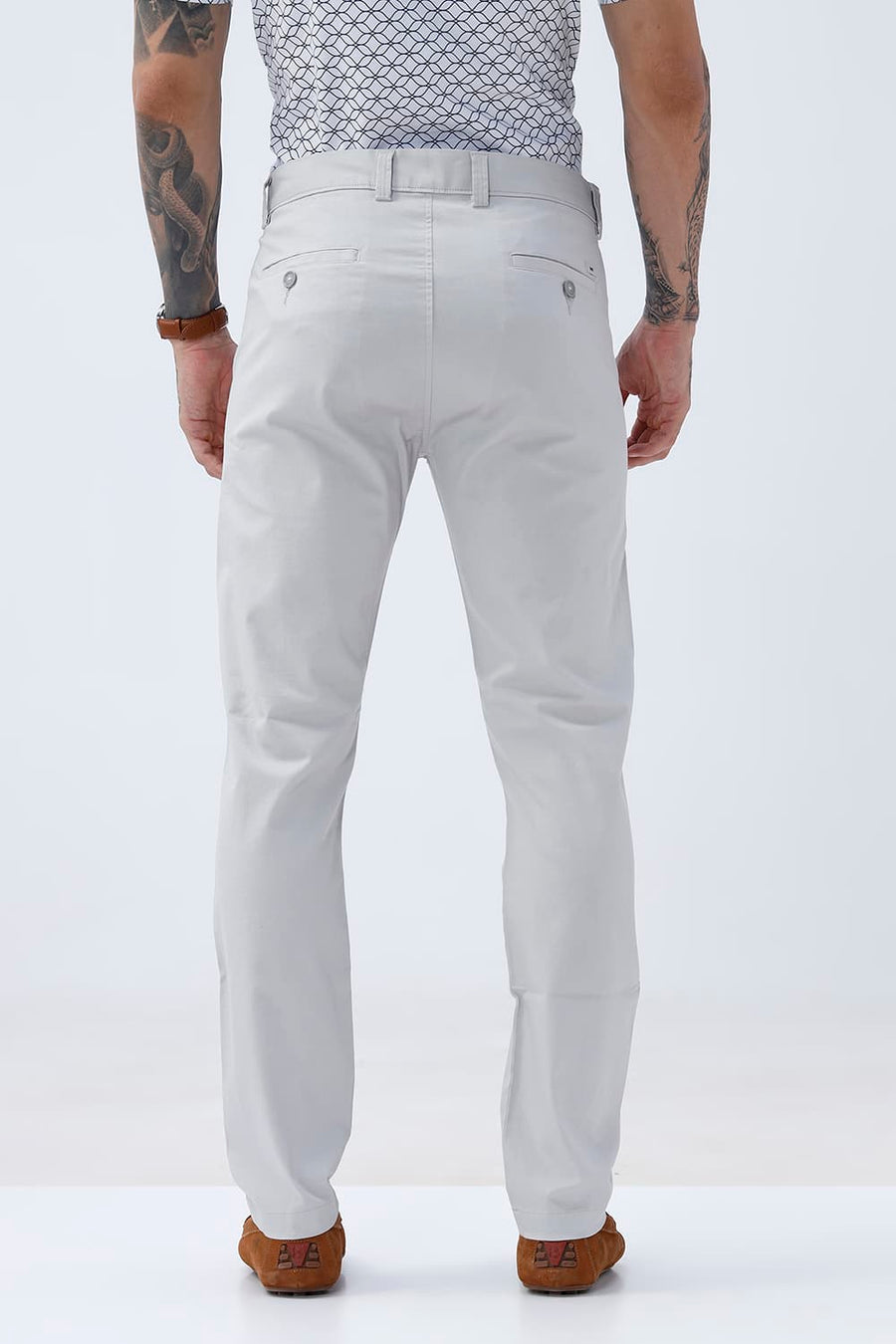 BASICS TAPERED FIT TRACING GREY COTTON STRETCH STRUCTURE TROUSER