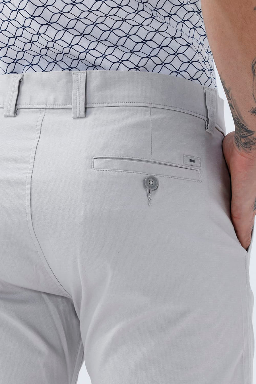 BASICS TAPERED FIT TRACING GREY COTTON STRETCH STRUCTURE TROUSER