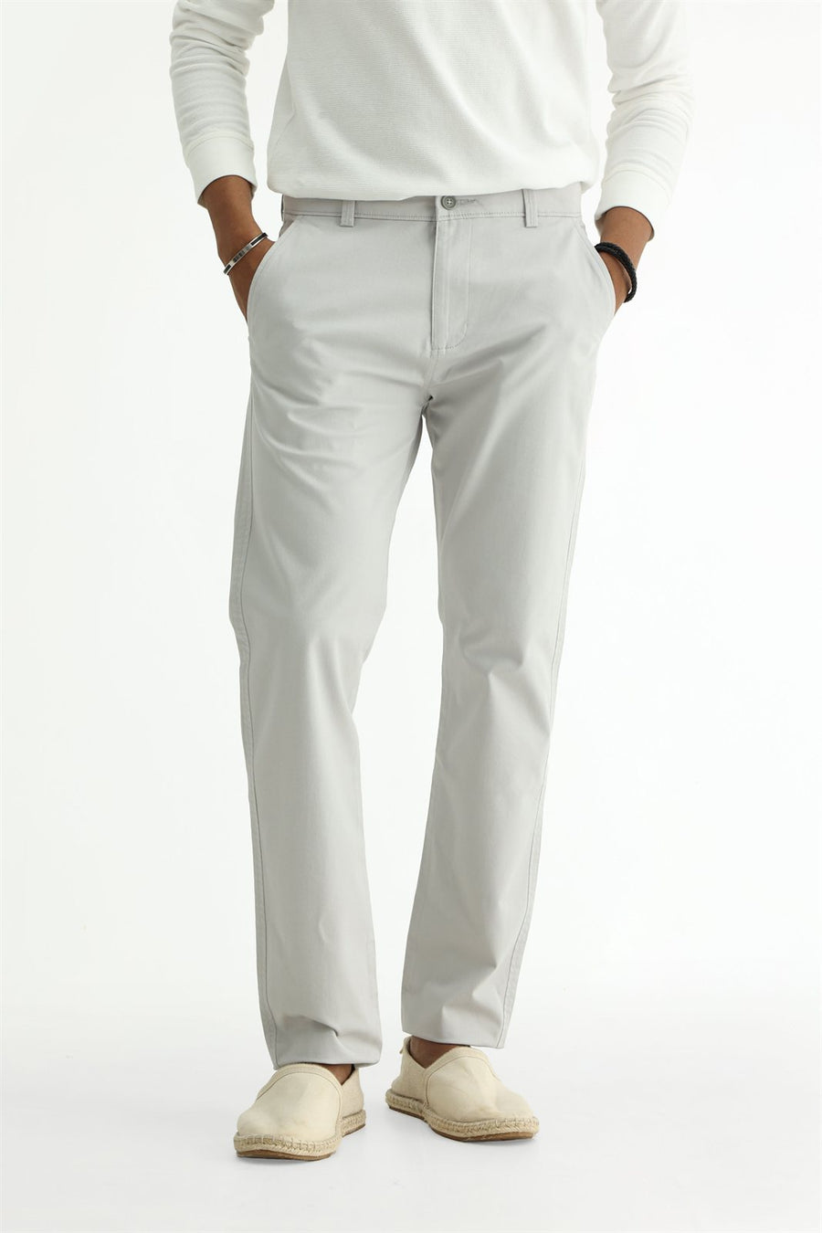 BASICS TAPERED FIT TRACING GREY COTTON STRETCH STRUCTURE TROUSER