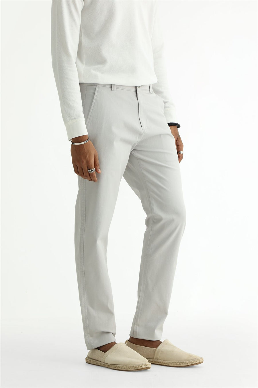 BASICS TAPERED FIT TRACING GREY COTTON STRETCH STRUCTURE TROUSER