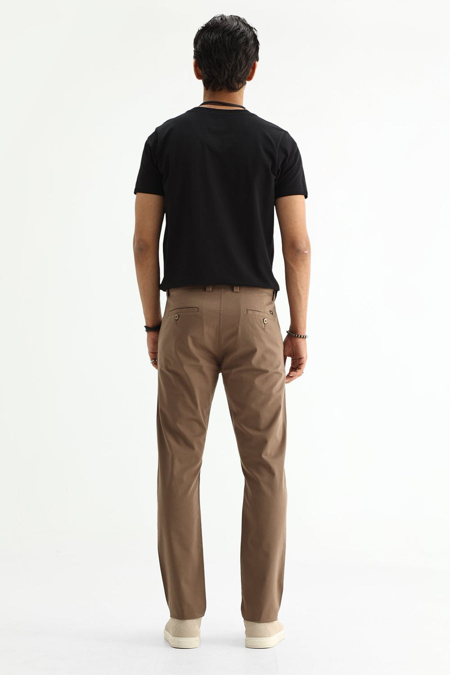 BASICS TAPERED FIT CHOCOLATE CHIP BROWN COTTON STRETCH STRUCTURE TROUSER